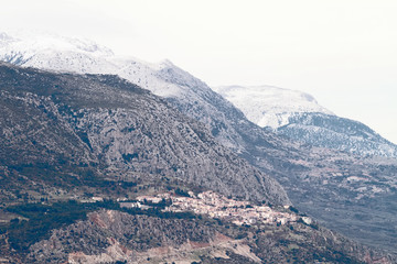 Fototapeta na wymiar Delphi and Mount Parnassos at Winter