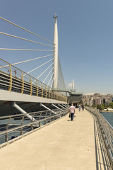 Obraz premium Suspended cable-stayed metro bridge in Istanbul