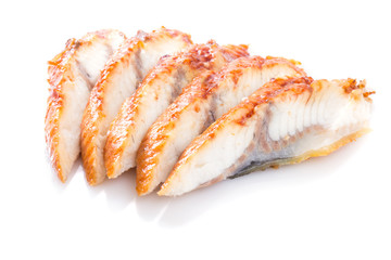 Sliced eel isolated on white background