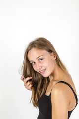 Fototapeta premium smiling young beautiful girl with brown hair