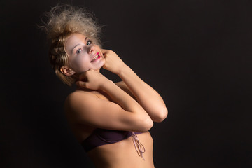 Fototapeta premium girl with fashion and nondescript makeup laugh