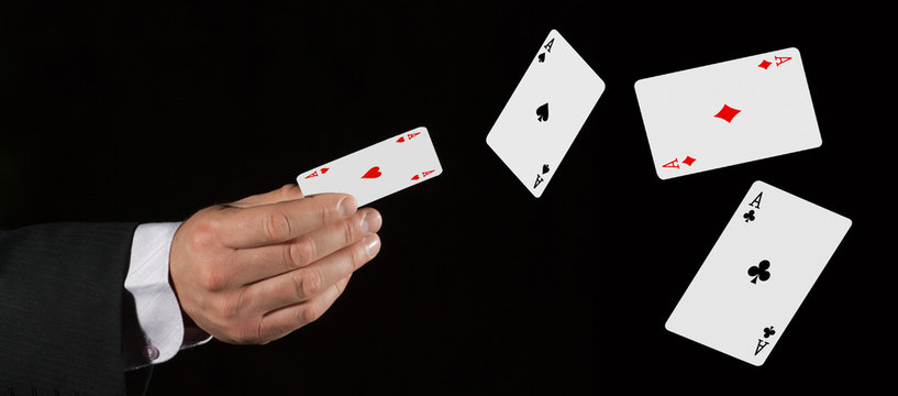 Flying cards is in the hand of lucky gambler