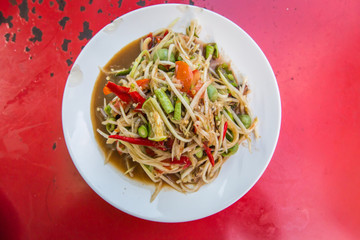 papaya spicy and sour salad with raw crab and vegetable called S