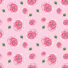 watercolor rose and brunch pattern
