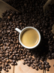 cup of coffee on the wooden table
