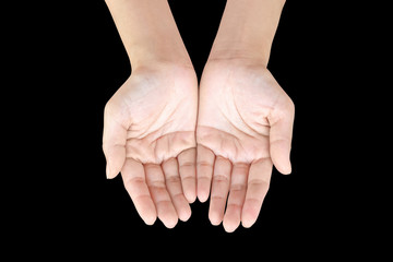 Woman hand isolated on black background