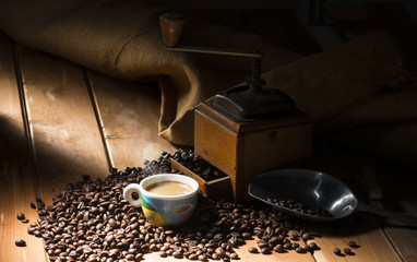 cup of coffee on the wooden table