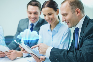 business team with tablet pc having discussion