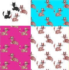 Set of seamless pattern with cats.