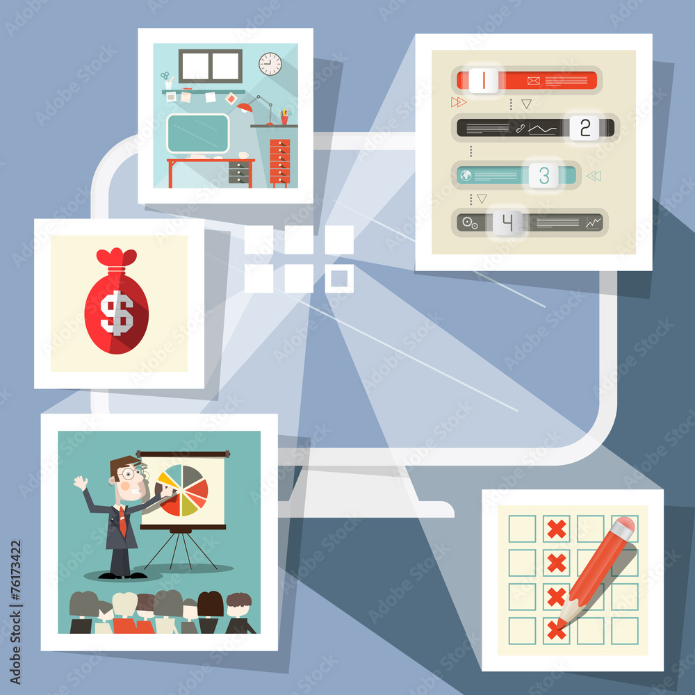 Poster computer with screenshots flat design vector