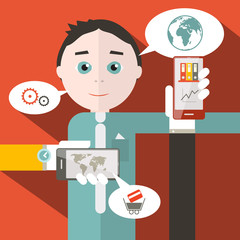 Flat Design Media Vector Illustration with Man