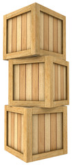 Three dimensional image of a tower of wooden boxes isolated