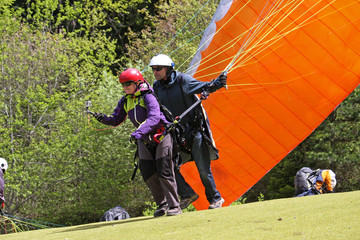 Tandem Paraglider launching