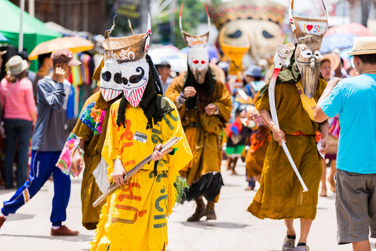 LOEI ,THAILAND-JUNE 28: Ghost Festival "Phi Ta Khon". The mask p