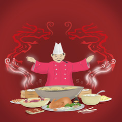 Chinese Cuisine and Chef with Dragon Smoke.