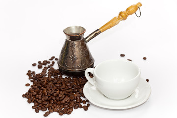 Coffee. Old Copper. Turkish Coffee Pot. Selective focus.