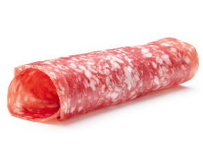 Salami sausage slice isolated on white background cutout