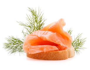 sandwich or canape with salmon on white background  cutout