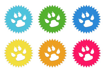 Set of colorful stickers icons with pet footprints symbol