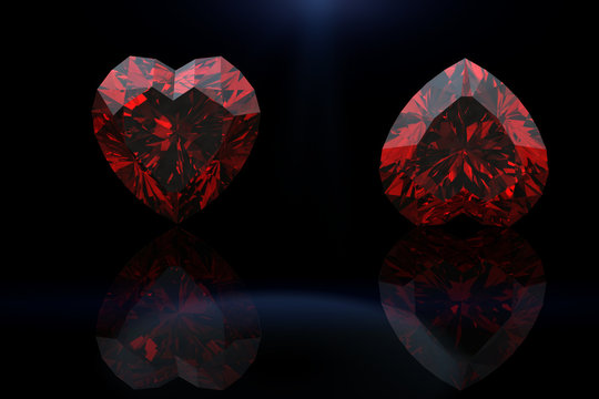 Heart shape gemstone. Collections of jewelry gems on black