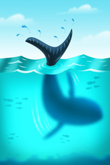 A Whale dives down the ocean
