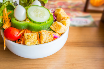 Fresh Organic Garden Salad with biscuits and Quail eggs