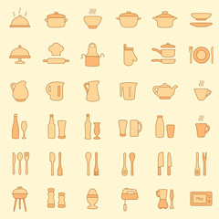 vector cooking kitchen icons, set cook tools,