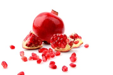 Studio shot open pomegranate isolated white background