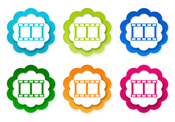 Set of colorful stickers icons with movie symbol