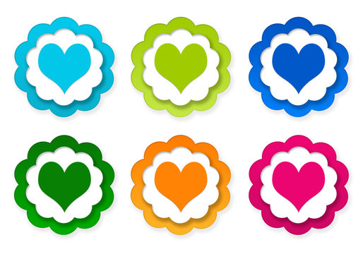 Set of colorful stickers icons with heart symbol