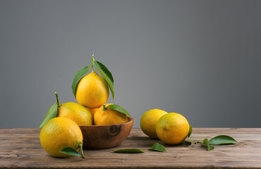 lemons with green leafs