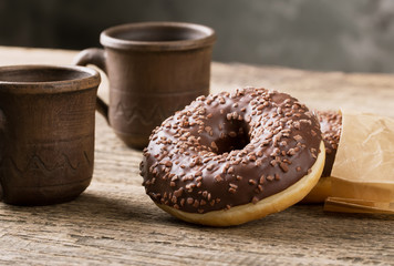 breakfast with donuts and coffee