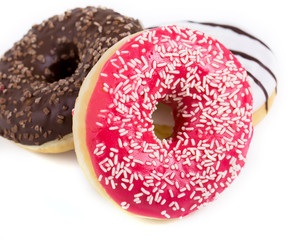 Tasty donuts on white background