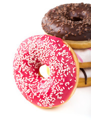 Tasty donuts on white background
