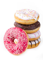 Tasty donuts on white background
