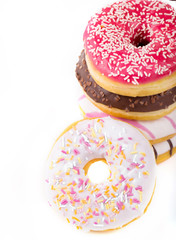 Tasty donuts on white background