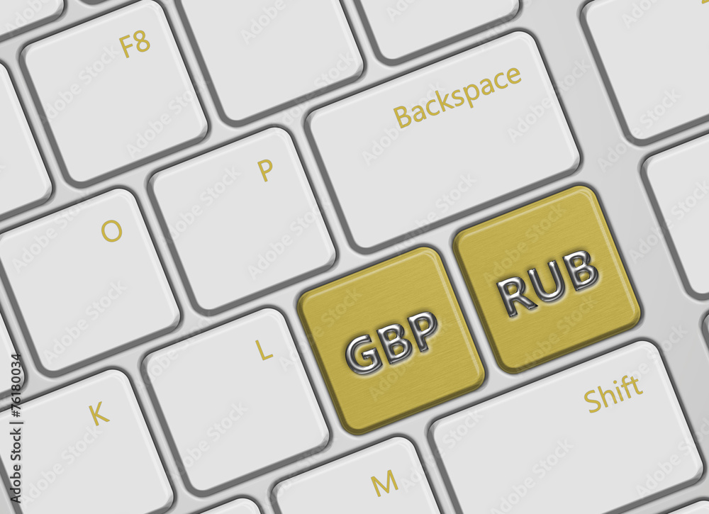 Poster computer keyboard with pound sterling and russian ruble buttons
