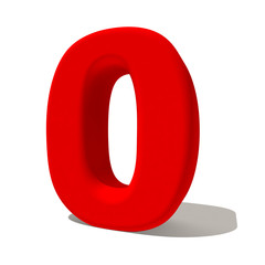 0 zero numero 3d rosso, isolato su fondo bianco