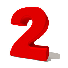 2 due numero 3d rosso, isolato su fondo bianco