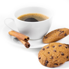 coffee and cookies on white background