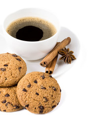coffee and cookies on white background