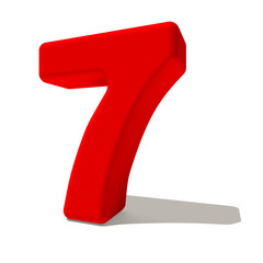 7 sette numero 3d rosso, isolato su fondo bianco