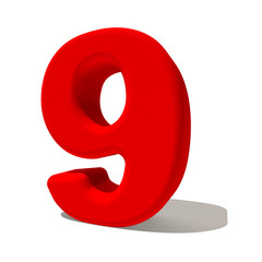 9 nove numero 3d rosso, isolato su fondo bianco