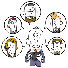 ビジネスマンとスマートフォンとソーシャルネットワーク