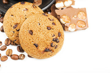 Chocolate chip cookies isolated on white background