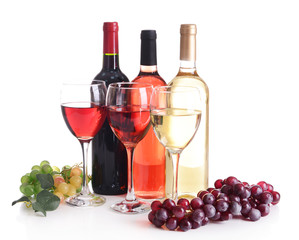 Different wine isolated on white