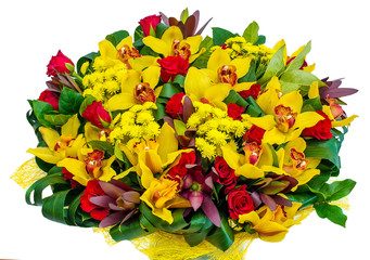 basket of yellow orchids