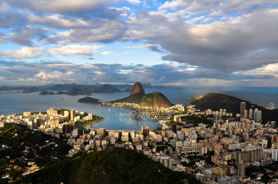 Rio de Janeiro view with Sugarloaf Mountain, Cloudy Sky
