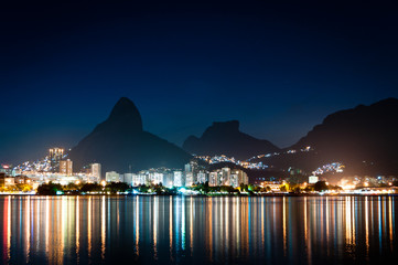 Fototapeta na wymiar Night View of Mountains and City Lights of Rio de Janeiro
