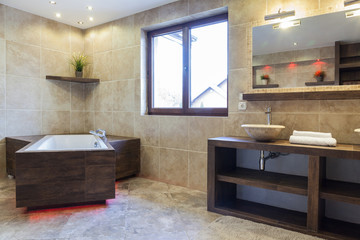 Brown bathroom in modern house